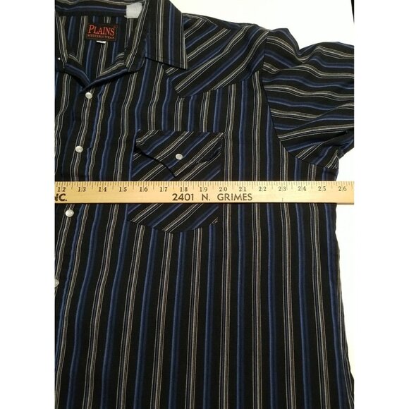 Plains Vintage Western Wear Shirt Mens XL Pearl Snap Black Blue Stripe LS - Picture 6 of 11